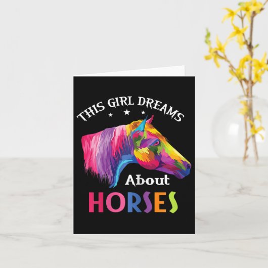 この女の子は馬の乗馬クローを夢見る カード (黄色い花)