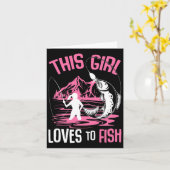 この女の子は魚の魚釣り女の子が大好き カード (黄色い花)