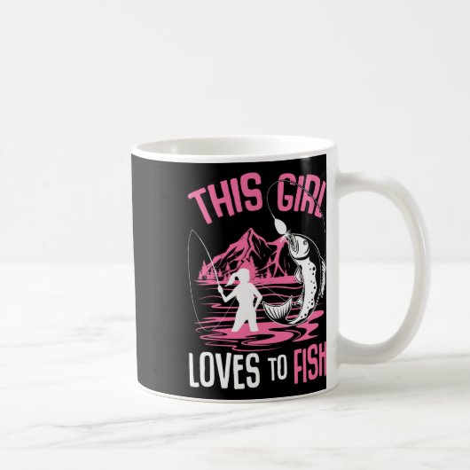 この女の子は魚の魚釣り女の子が大好き コーヒーマグカップ (右)