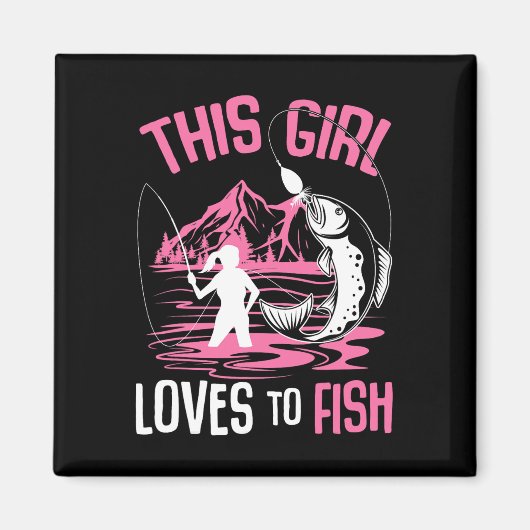 この女の子は魚の魚釣り女の子が大好き マグネット (正面)