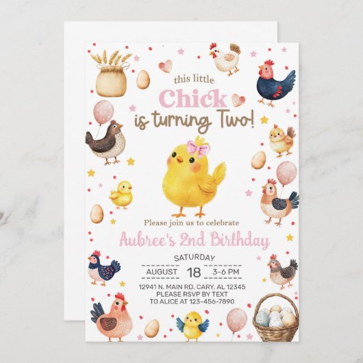 この女の子は2人の女の子2歳の誕生日を回している 招待状 (正面/裏面)