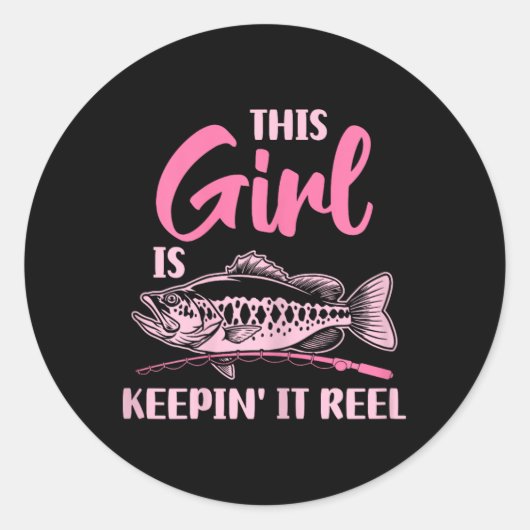 この女の子はItリール魚釣り おもしろい ラウンドシール (正面)