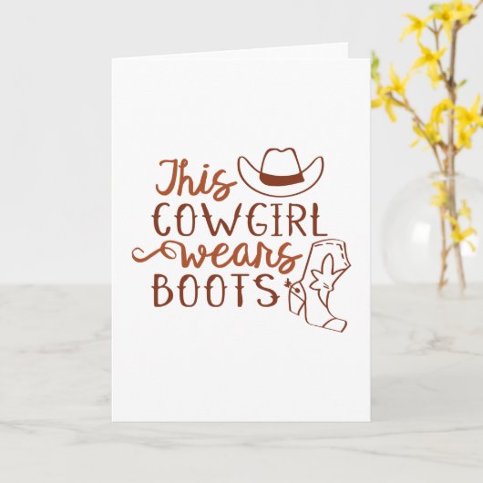 この女性のカーボーイは長靴をはいている カード (黄色い花)