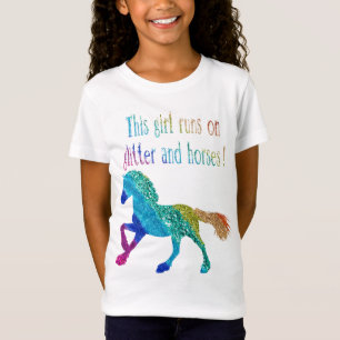 この女走の子はグリッターと馬 Tシャツ