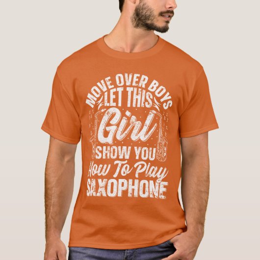 この娘がサックスのやり方教えてあげるね 面白い Tシャツ (正面)