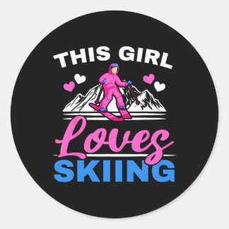 この娘はスキーが好き スキー選手 スキー 冬のスポーツ 雪 ラウンドシール