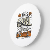 この娘はハロウィンが大好き ヴィンテージTシャツデザイン_1 ラージ壁時計 (傾斜)