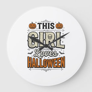 この娘はハロウィンが大好き ヴィンテージTシャツデザイン_1 ラージ壁時計