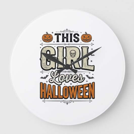 この娘はハロウィンが大好き ヴィンテージTシャツデザイン_1 ラージ壁時計 (正面)