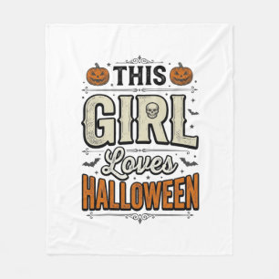 この娘はハロウィーンが大好き ヴィンテージTシャツデザイン_1 フリースブランケット