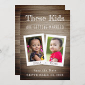 この子たちは結婚して写真を撮っているウッドおもしろい セーブザデート (正面/裏面)