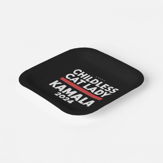 この子どものいないキャットレディはカマラ2024に投票している ペーパープレート (傾斜あり)