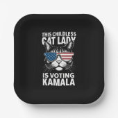 この子どものいないキャットレディは、Kamala-Harris 24に投票している ペーパープレート (正面)