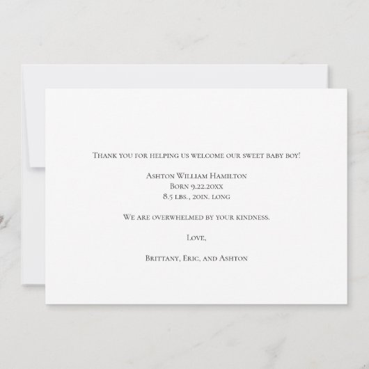 この子のために私たちはシャワー祈を浴びてありがとう サンキューカード (裏面)