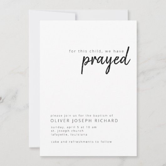 この子のために私たちはバプテスマ祈スの招待状を持つ 招待状 (正面)