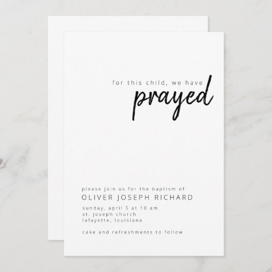 この子のために私たちはバプテスマ祈スの招待状を持つ 招待状 (正面/裏面)