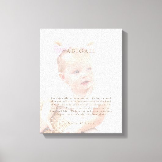 この子のために私たちは写真を持っ祈ている キャンバスプリント (正面)