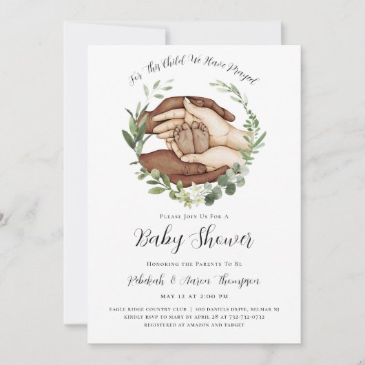この子のために私たちは赤ちゃん祈シャワー招待状を持っている 招待状 (正面)
