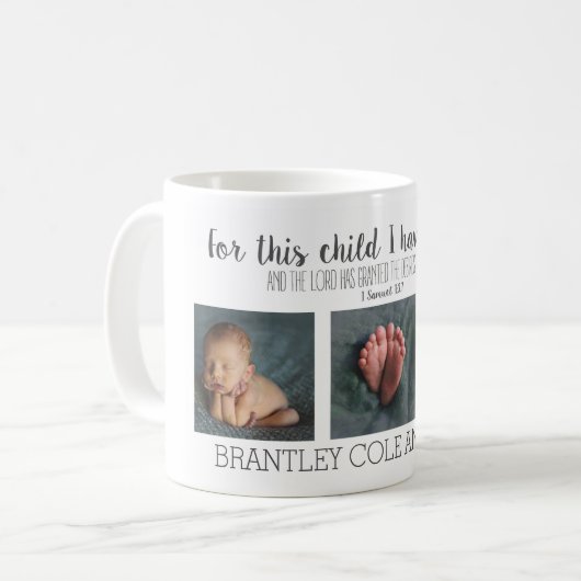 この子のために私は祈ベビー写真マグを持っている コーヒーマグカップ (正面左)