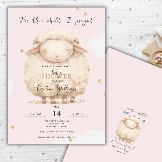 この子のために私は祈聖なる書物、 経典ピンクラムガール 招待状