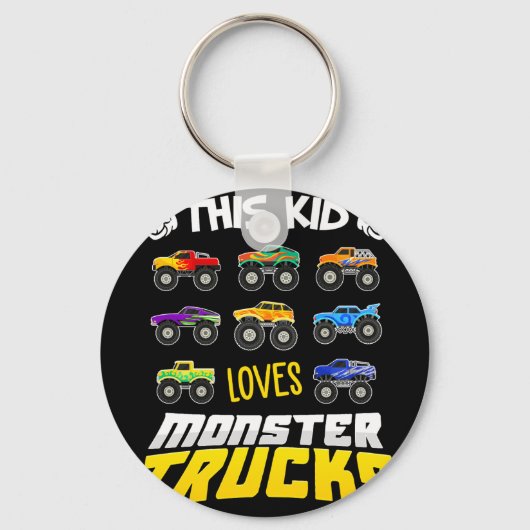この子はモンスター・トラックの男の子と女の子が大好き キーホルダー (正面)