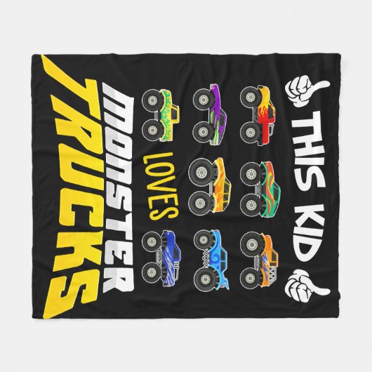 この子はモンスター・トラックの男の子と女の子が大好き フリースブランケット (正面(横))