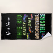 この子は本当にモンスタートラックを消化する ビーチタオル (正面)