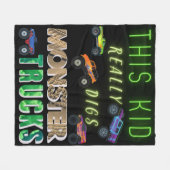 この子は本当にモンスタートラックを消化する フリースブランケット (正面(横))