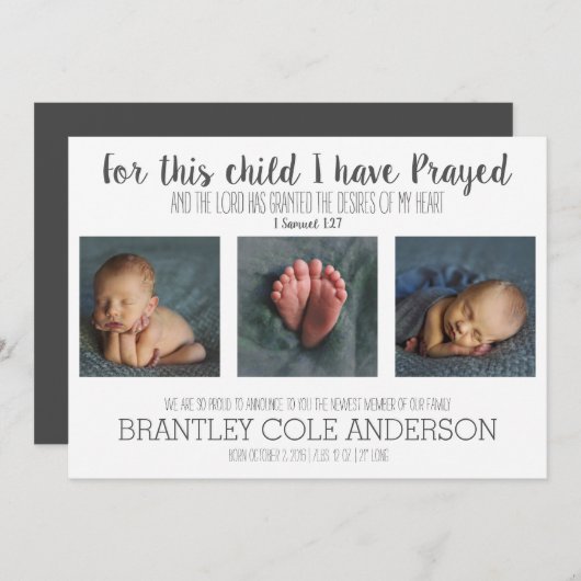 この子供のために私は誕生の発表を祈りました 案内状 (正面/裏面)