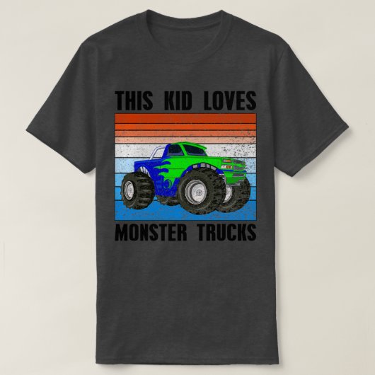 この子供はモンスタートラックを愛する子供ヴィンテージレトロM Tシャツ (デザイン正面)