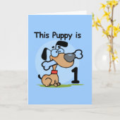 この子犬の誕生日Tシャツとギフト カード (黄色い花)