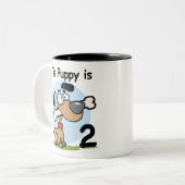 この子犬の誕生日Tシャツとギフト ツートーンマグカップ (正面左)