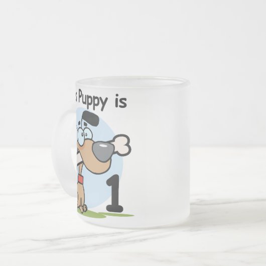 この子犬の誕生日Tシャツとギフト フロストグラスマグカップ (正面左)