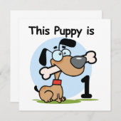 この子犬の1歳の誕生日Tシャツとギフト 招待状 (正面/裏面)