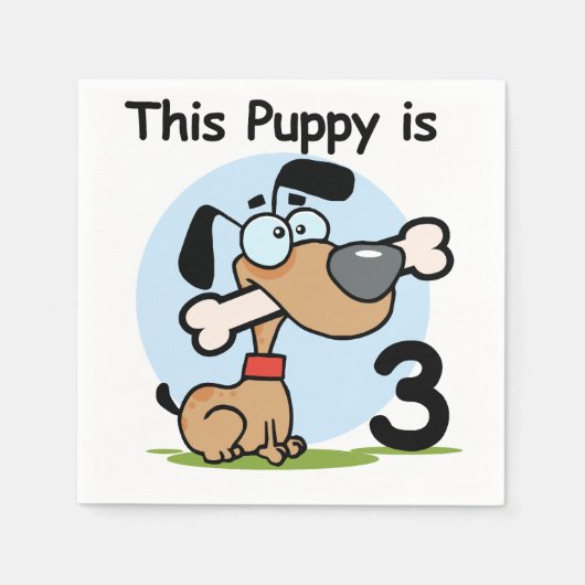 この子犬は3誕生日紙ナプキン スタンダードカクテルナプキン (正面)
