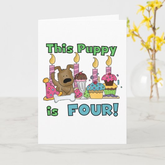 この子犬はTシャツ4枚とプレゼント カード (黄色い花)