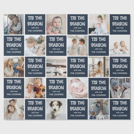この季節のおもしろいフォトグリッドのクリスマスプレゼント ラッピングペーパー (フラット)