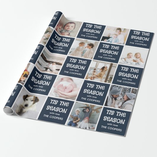 この季節のおもしろいフォトグリッドのクリスマスプレゼント ラッピングペーパー (アンロールド)