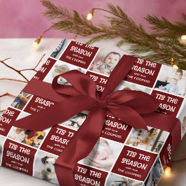この季節のおもしろいフォトグリッドのクリスマスプレゼント ラッピングペーパー