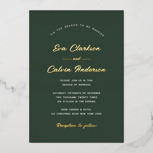 「この季節のエメラルドクラシックのクリスマス結婚よ」 箔招待状 (正面)