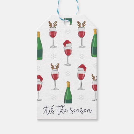 この季節のクリスマスサンタトナカイのワイン雪 ギフトタグ (正面)