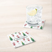 この季節のクリスマスサンタトナカイのワイン雪 スクエアペーパーコースター (インサイチュ)