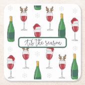 この季節のクリスマスサンタトナカイのワイン雪 スクエアペーパーコースター (正面)