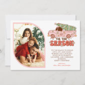 この季節のグルーヴィーピンクのトラック写真クリスマス シーズンカード (正面)