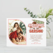 この季節のグルーヴィーピンクのトラック写真クリスマス シーズンカード (スタンド正面)