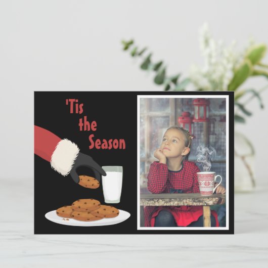 「この季節のサンタとクッキーの写真クリスマス シーズンカード (スタンド正面)