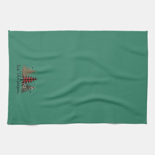 "この季節"プレイドヒョウのクリスマスツリー キッチンタオル (横)