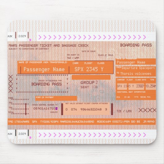 この宇宙フライト火星旅行搭乗券を変更 マウスパッド (正面)