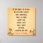 この家では家族引用文の規則 キャンバスプリント (正面)