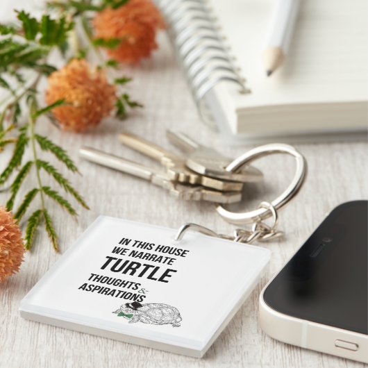 この家でカメおもしろいラバー引用文 キーホルダー (正面右)